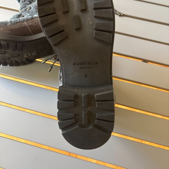 Aquatalia Lorena Winter Snow Boots Womens 6 Gray Suede Shearling Lined Lace-Up - Picture 7 of 10